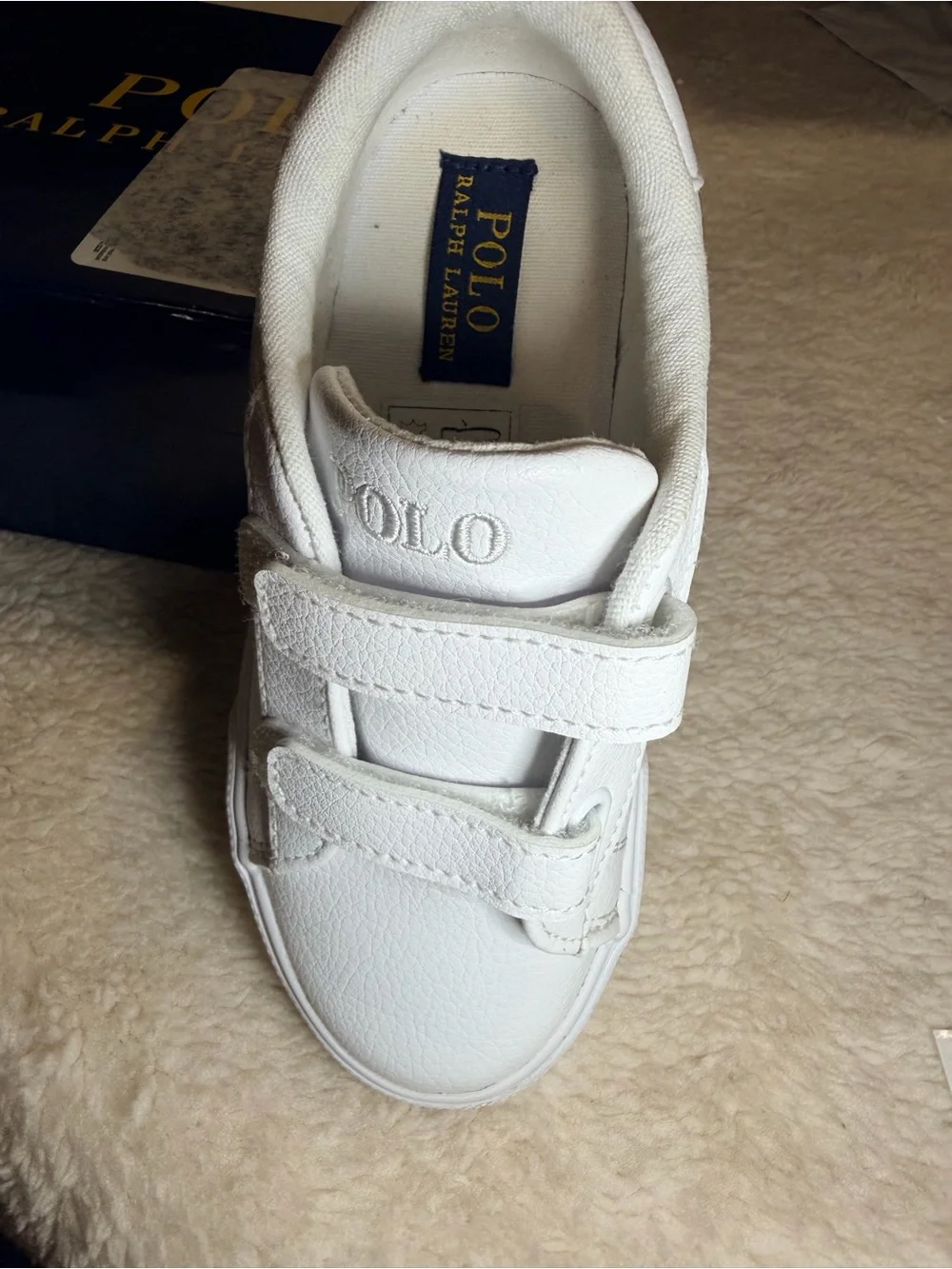 931. Unisex Ralph Lauren Kids White Double-Strap Velcro Sneakers